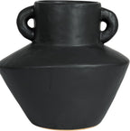 Bloomingville Round Stoneware Vase with Reactive Glaze Finish and Vertical Handles, Black
