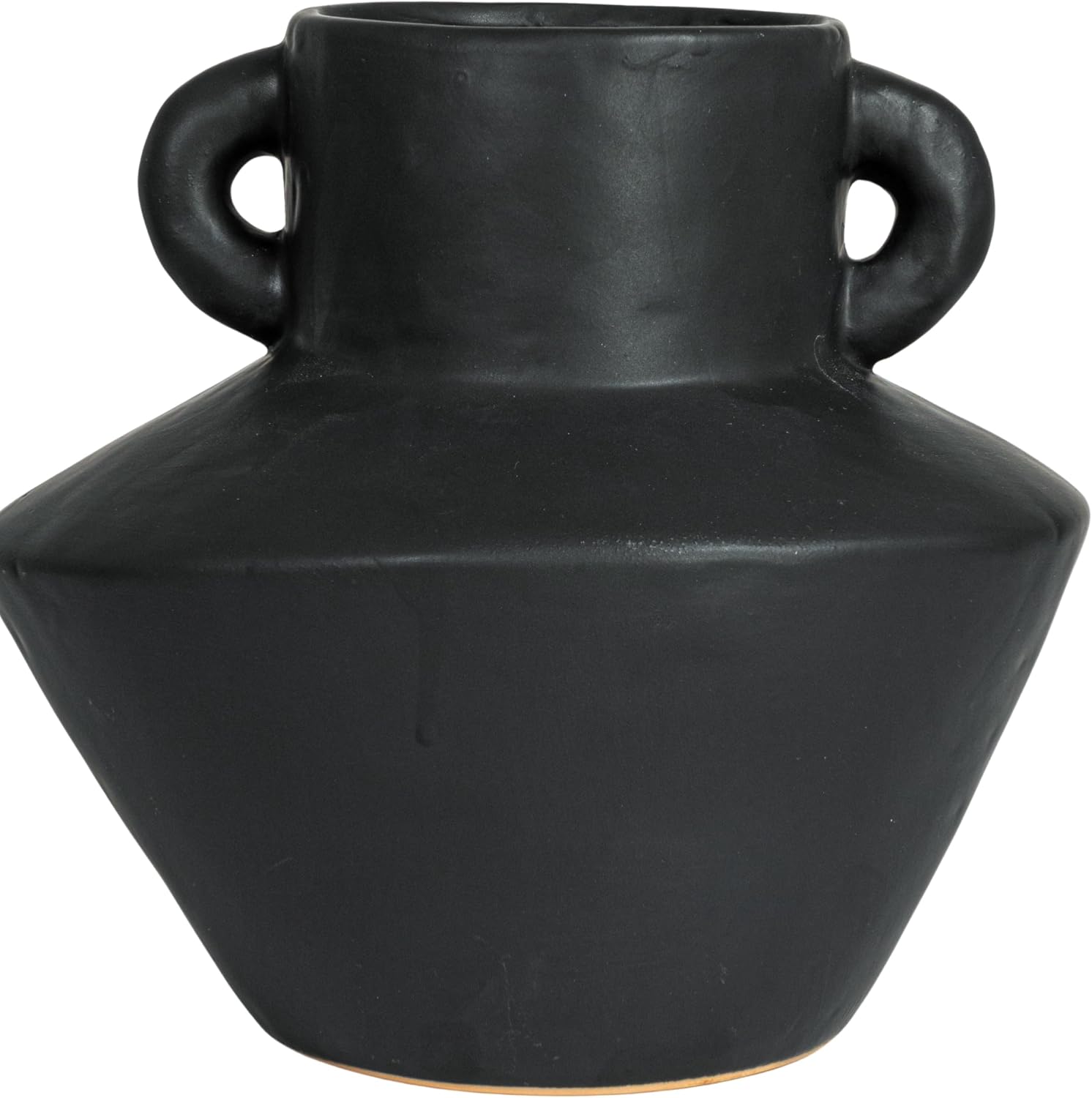 Bloomingville Round Stoneware Vase with Reactive Glaze Finish and Vertical Handles, Black