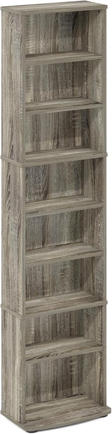Furinno Jaya DVD Shelf, 8-Tier Tall Narrow CD Rack, Media Shelf with Adjustable Shelves, DVD Storage Cabinets for CD Blueray Game Disc, Easy Assembly, for Living Room, Home Office, French Oak