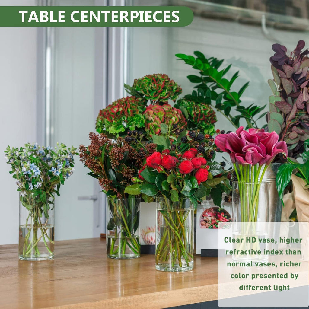 6 Inch Tall Glass Cylinder Vase for Table Centerpieces,Set of 6 | Clear Glass Vases Bulk for Flowers Decor,Floating Candle,Wedding Favors(3.5" W X 6" H)