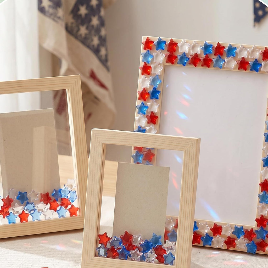 LAIDANLA 500PCS Red White Blue Acrylic Star Gems Vase Fillers, Patriotic Decorative Fake Crystals Gems Table Scatter for Independence Day Decor 4th of July Party DIY Crafts Home Decorations