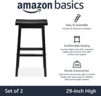 Amazon Basics Solid Wood Saddle-Seat Counter Height Bar Stools for Kitchen Island and Home Bar with Footrest, 29-Inch Height, Black, Set of 2