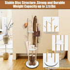 LIWSHWZ Rotary Coat Rack Freestanding,Solid Wood Coat Hanger Stand with 9 hooks & 3 Storage Shelves for Bedroom, Entryway, Livingroom