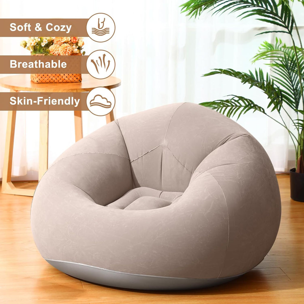 Realspring 6 9 12 Pcs Inflatable Bean Bag Chairs for Adults with Electric Air Pump, Blow up Couch Folding Portable Inflatable Couch Lazy Sofa for Outdoor Movie Night Camping(Coffee,6 Pcs)