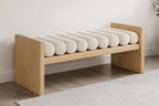 Meridian Furniture 179Cream Waverly Collection Modern | Contemporary Bench with Solid Wood Rich Natural Finish, Luxurious Cream Boucle Fabric, 52" W x 19" D x 18" H, Cream