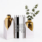 White and Gold Ceramic Vase Set, Modern Home Decor Flower Vases, 2-Piece Bud Vase for Living Room, Wedding & Hotel Dining Table Centerpieces, Fireplace or Bookshelf, 8.6" & 10.8" H