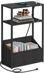 TUTOTAK Keep Phones Charged & Books Organized with Slim 3-Tier Side Table with Charging Station for Living Room Bedroom TB01BK095