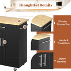 JY QAQA 26" Kitchen Island on Wheels with Storage Cabinet Kitchen Cart Cabinet with Shelves, Cart Handle for Towel Rack or Free Mobility, Portable Islands for Kitchen,Black