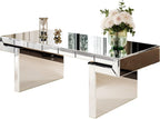 47 Inches Luxury Rectangular Mirror Coffee Table with Tempered Glass, Sofa Side Table, Easy 2 Step Assembly, Light Luxury Style, Reinforced Packaging