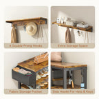 Aiho Entryway Hall Tree Bench with Storage, Industrial Shoe Rack Bench with 4 Hooks, Rustic Brown