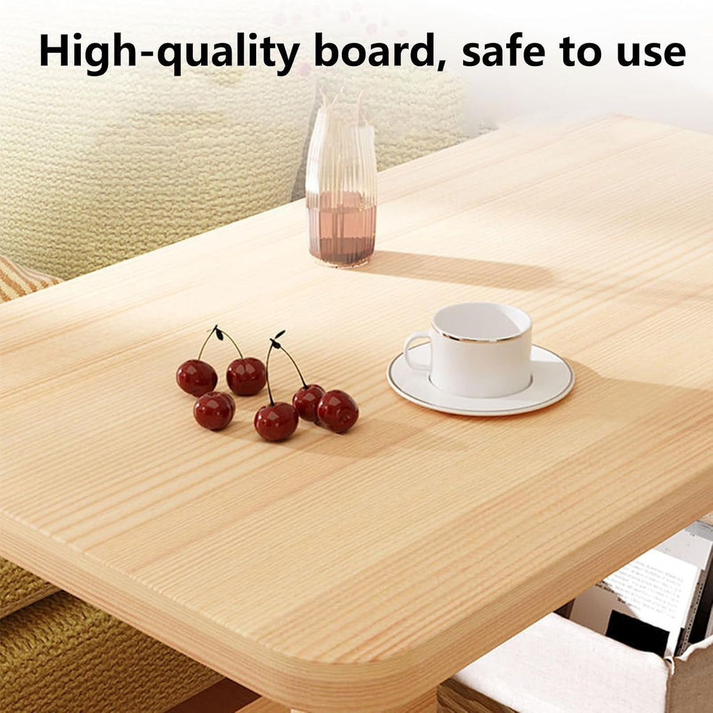 Side Table End Table for Living Room, 360 Degree Swivel, Solid Wood Legs, Easy Assembly, 2 Tier Open Shelf Sofa Small Tea Tables Wooden Color