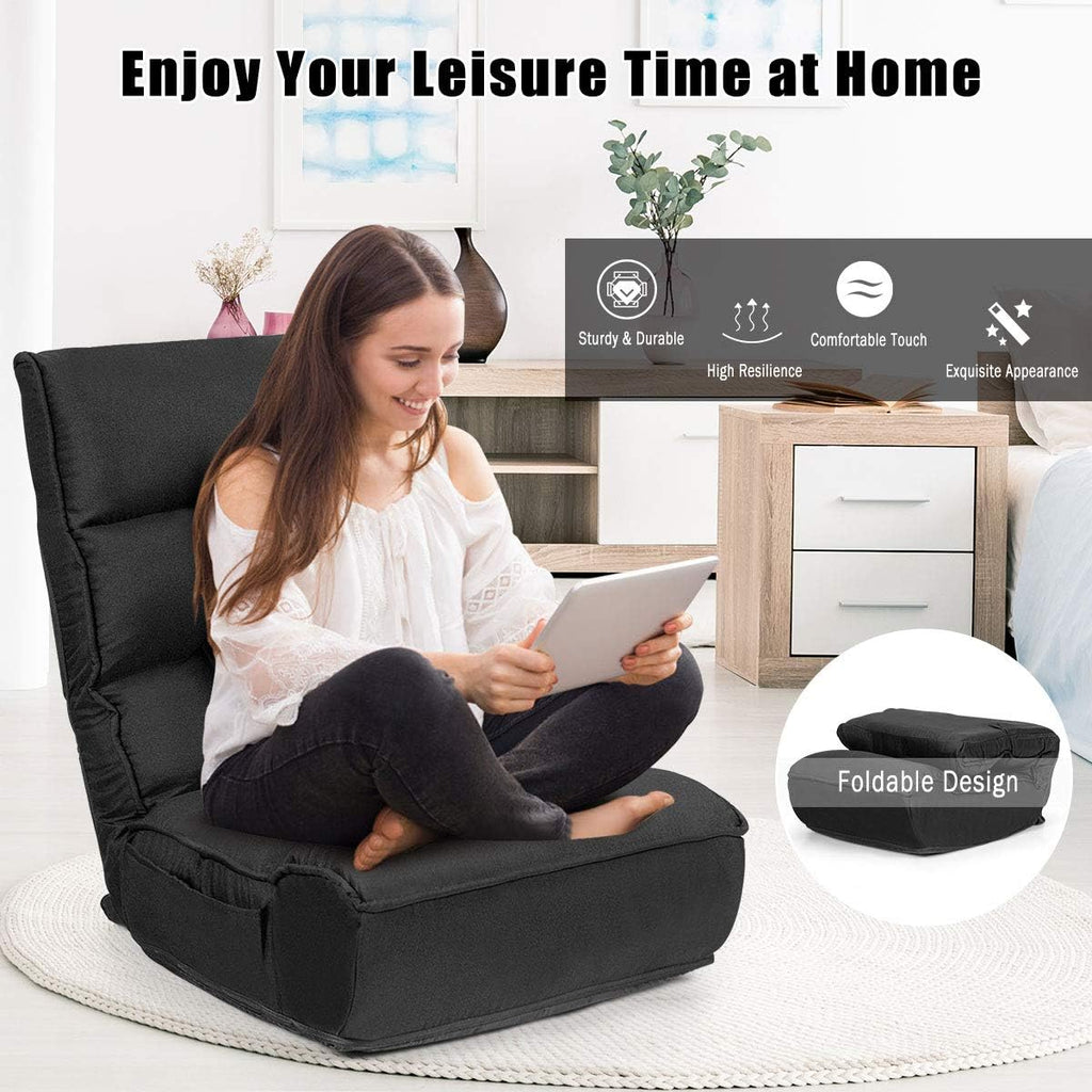 DORTALA Foldable Floor Chair for Adults, Memory Foam Gaming Chair w/ 5-Position Adjustable Head and Back Support, Indoor Seat for Bedroom, Living Room, Gaming Room, Black
