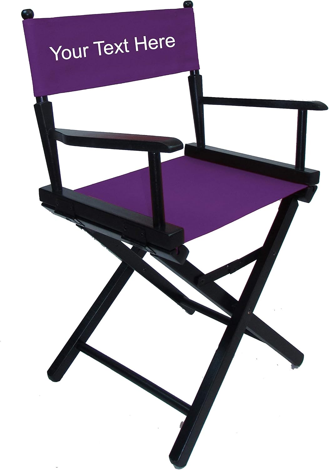 TLT Personalized Imprinted Commercial 18 Inch Table Height Black Frame Director's Chair - Purple