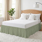 Dark Sage Green Striped Bed Skirt King Size 16 Inch Drop, Adjustable & Elastic Wrap Around Bed Skirts Pleated Dust Ruffles for Twin Full Queen Cal King Base Bed, Farmhouse Stripes Modern Vintage