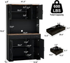 71" Pantry Cabinet with Charging Station, Farmhouse Kitchen Storage Cabinet with Drawers, Large Kitchen Hutch with 6-Zone Organization for Dining, Kitchen, Living Room (Black)