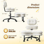DurayLoly Cross Legged Office Chair, 360 Swivel, Folding Footrest, 5.12" Dual-Layer Plush Cushion, Height Adjustable, 300 lbs Capacity, Lumbar Support, Meditation Kneeling Chair, Off White