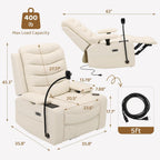 Olela Power Glider Recliner Nursery Chair, Leather Swivel Rocking Chair with Electric Lumbar Support, USB Charging, Smart Cup Holder, Light, Adjustable Armrest, Wireless Phone Charger Holder