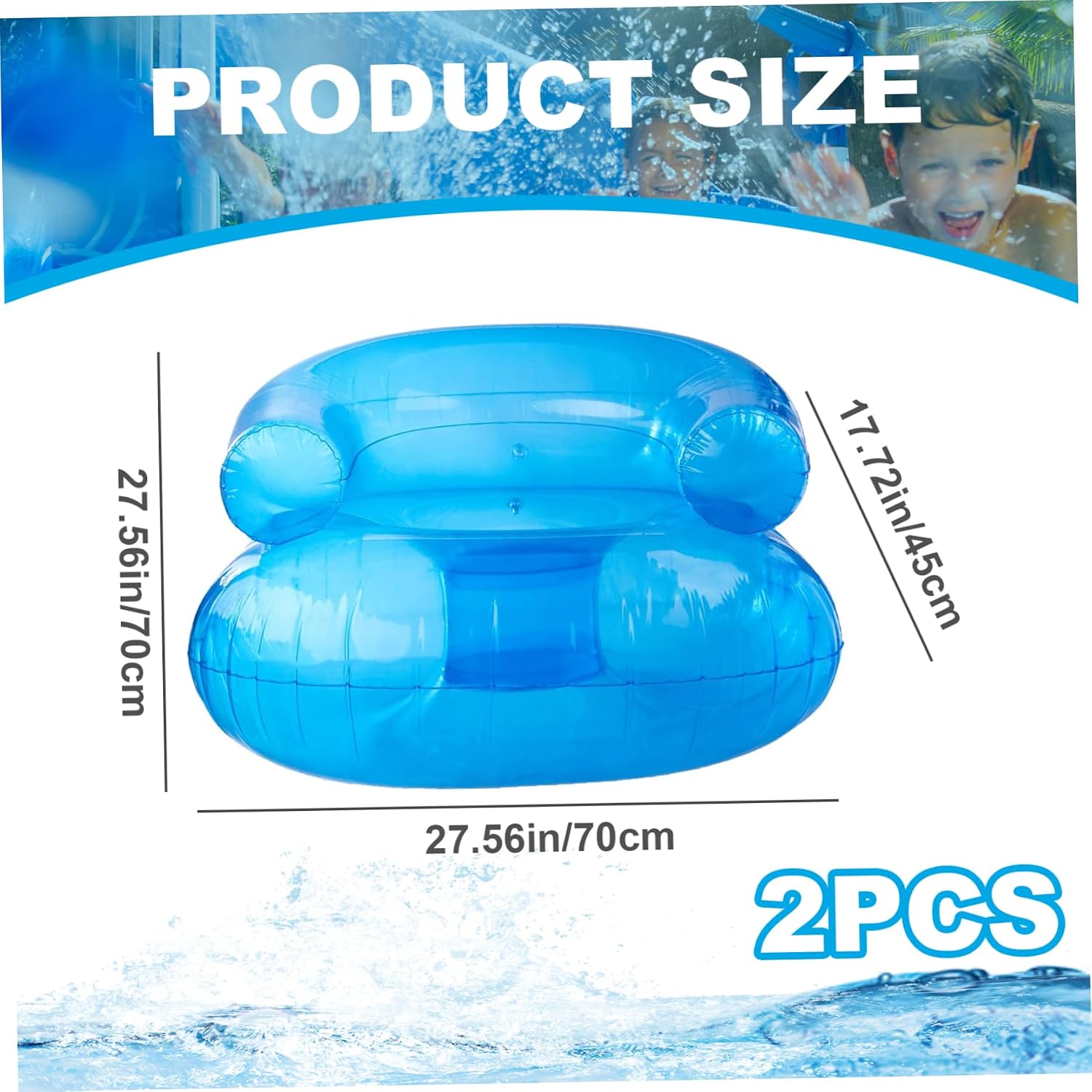 Blue Sequin Inflatable Sofa Chair for Kids - 2 Pcs, 27.5x27.5x17.2 In, 200 Pounds Bearing Capacity, Portable for Camping, Beach, Pool
