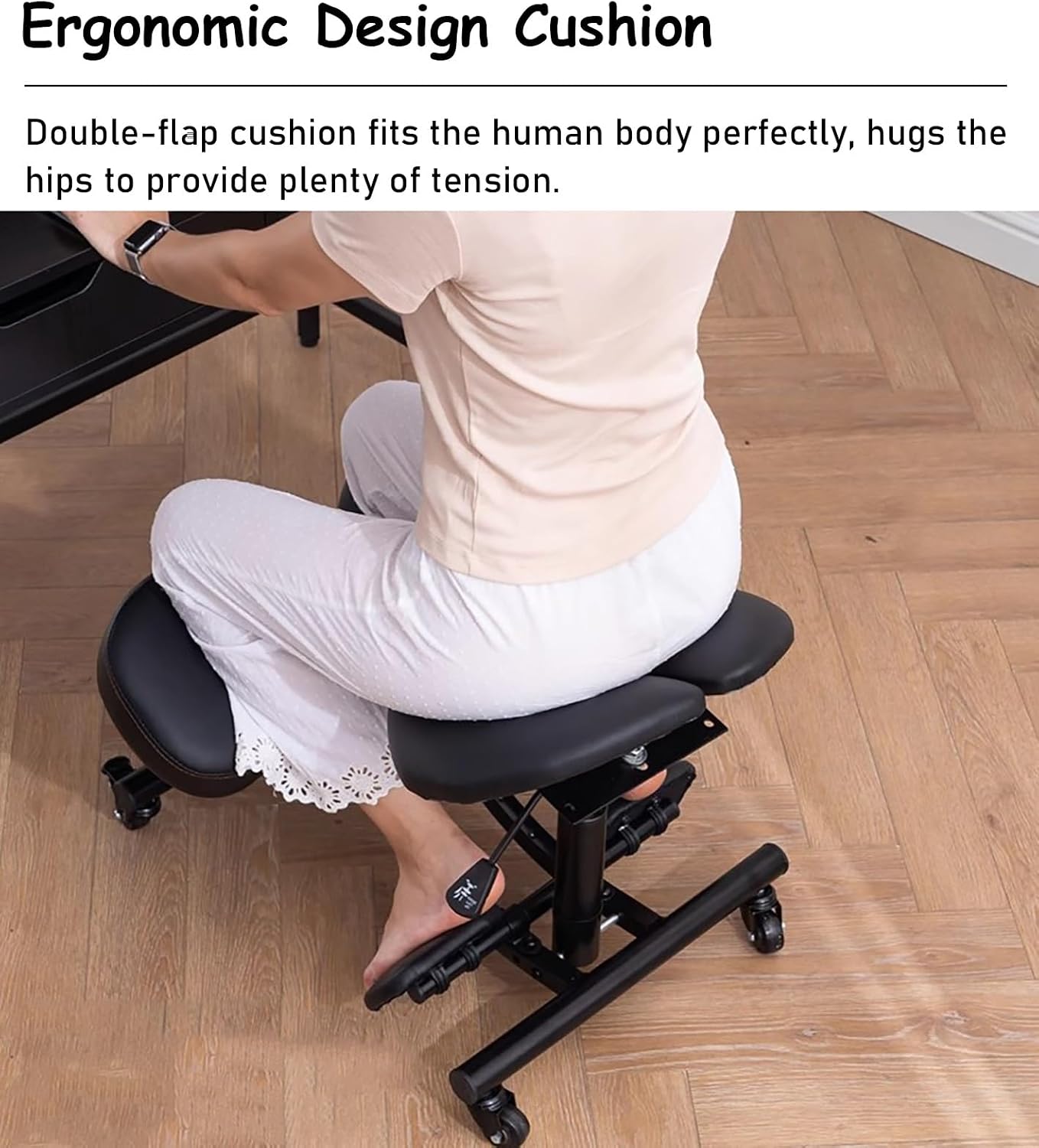 Saddle Chair Office Saddle Kneeling Chair, Adjustable Height Ergonomic Stool for Home, Relieve Pain Mobile Angled Posture Seat with Thick Cushion Pad