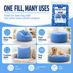 Bean Bag Filler, 6lbs Shredded Memory Foam Filling, Memory Foam Pillow Stuffing for Bean Bag Refill, Couch, Cushion, Stuffed Animals, Dog Bed, Arts Crafts,Blue and White
