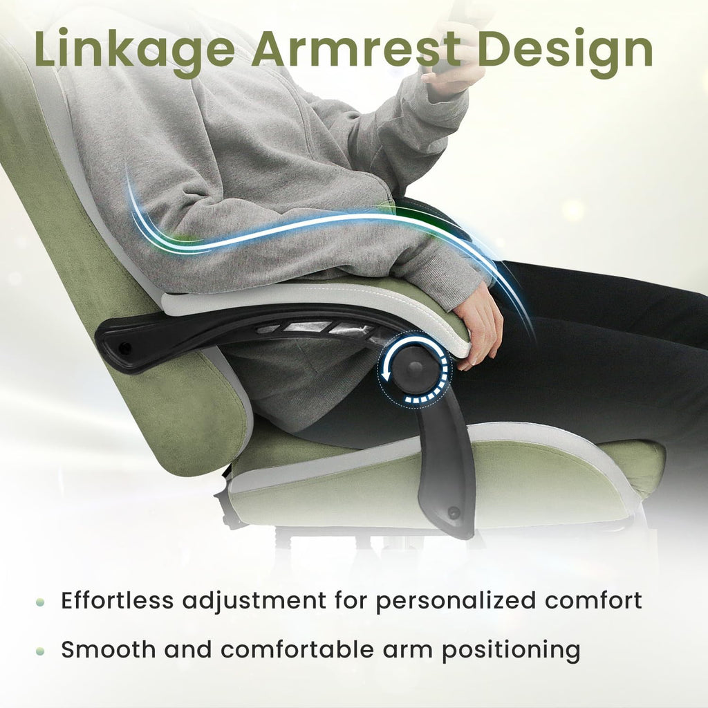 N-GEN GAMING Gaming Chair Video Game Computer Office Desk Use Ergonomic Reclining Backrest Adjustable Armrests Lumbar Support Footrest High Density Foam Breathable Fabric Heavy Duty Base (Green)