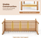 Tangkula 62" Teak Wood Outdoor Bench, 3-Seat Solid Wood Garden Patio Bench with Armrests and Backrest, Wooden Outside Porch Bench Seating Furniture for Backyard, Balcony and Park (62")