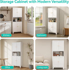 69" H Metal Pantry Cabinet with Open Shelf,13.78“Deep By 28" Wide Storage Cabinet with Doors and Adjustable Shelves,Microwave Stand,for Kitchen Dining Room Bathroom,White 1Pc