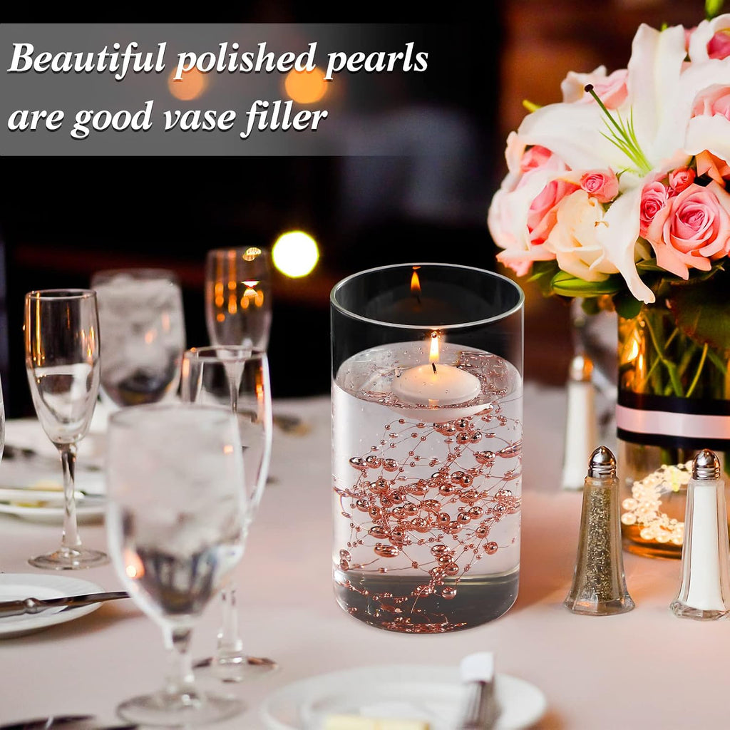 Hicarer 157 Feet 24 Strings Pearl String for Floating Candles Highlight Faux Pearl as Vase Filler Ideal for Wedding Party Garland Home Table Centerpieces Decor(Rose Gold)