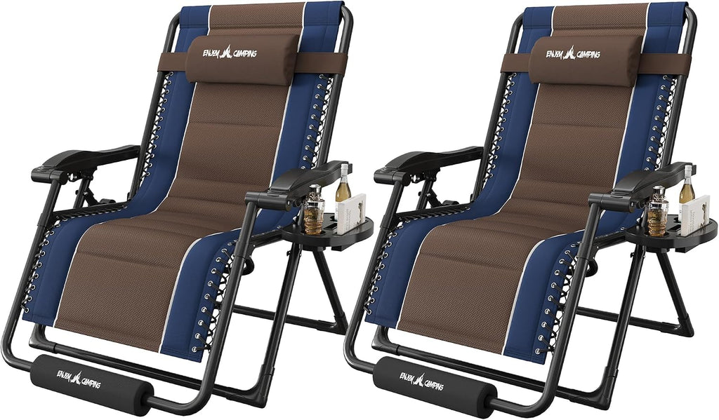 Amopatio XXL Padded Zero Gravity Chairs Set of 2 Foldable Zero Gravity Lounge Chair Outdoor Portable Reclining Chair with Removable Cup Holder/Headrest/Footrest