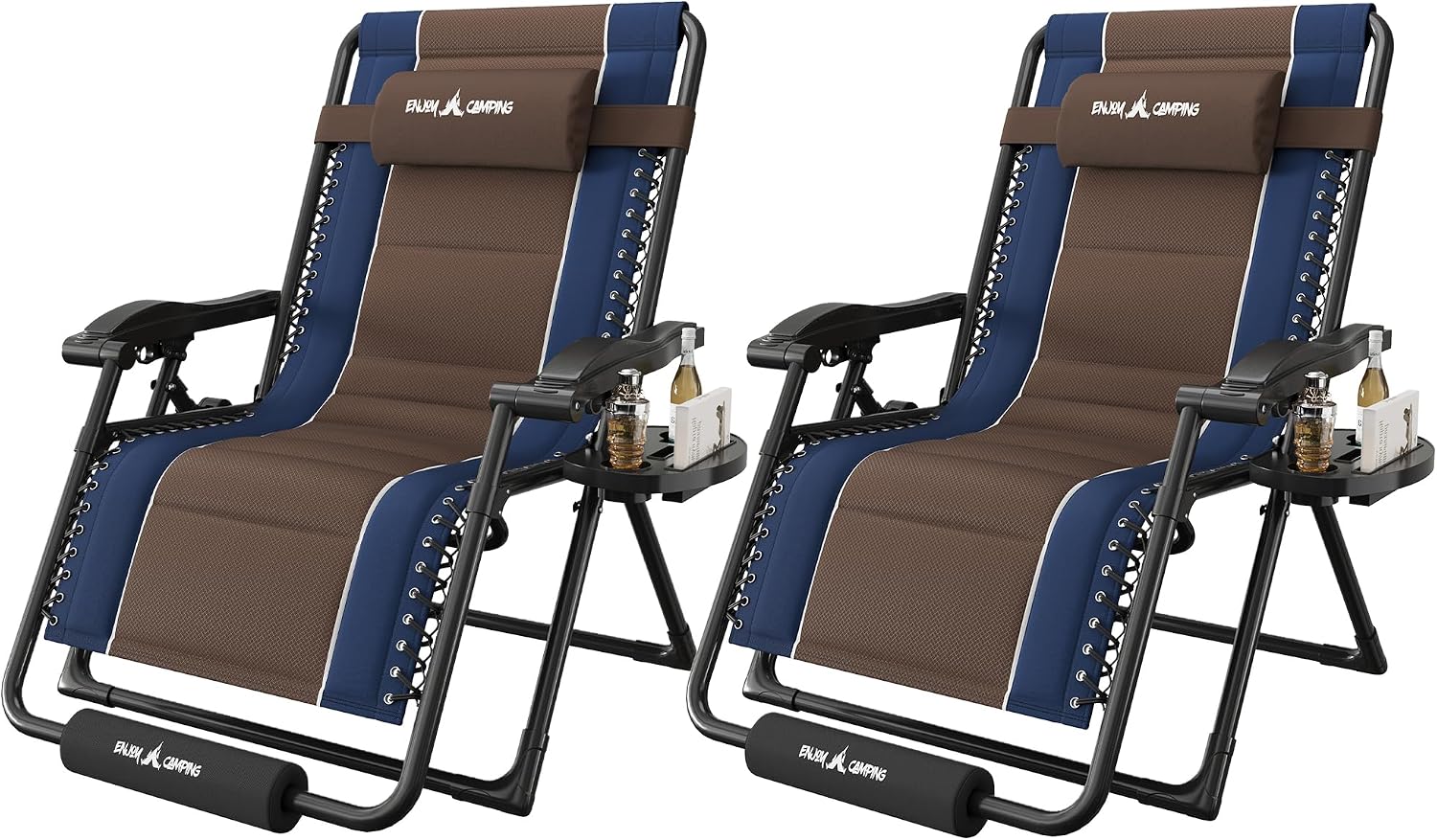 Amopatio XXL Padded Zero Gravity Chairs Set of 2 Foldable Zero Gravity Lounge Chair Outdoor Portable Reclining Chair with Removable Cup Holder/Headrest/Footrest