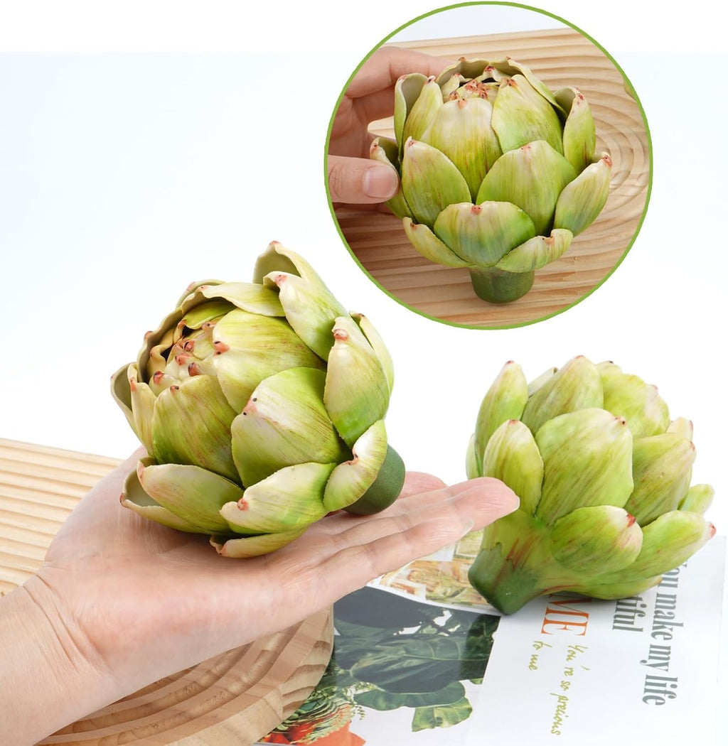 Notakia 3Pcs Green Large Faux Artichokes for Decoration Bowl Fillers Fake Fruit Artificial Artichokes that Look Real Realistic Fake Vegetable Decor for Home Kitchen Table Party Centerpiece
