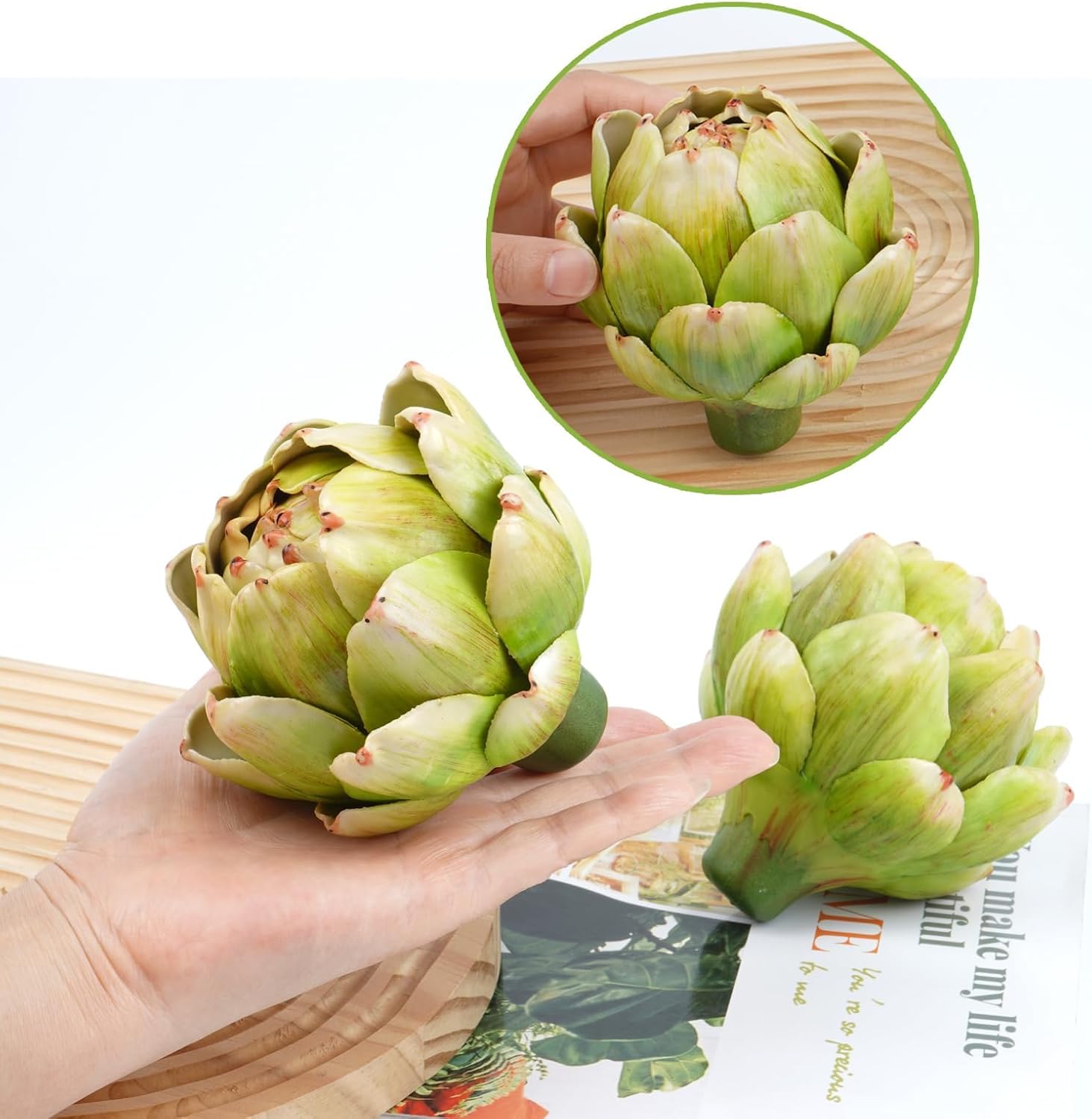 Notakia 3Pcs Green Large Faux Artichokes for Decoration Bowl Fillers Fake Fruit Artificial Artichokes that Look Real Realistic Fake Vegetable Decor for Home Kitchen Table Party Centerpiece