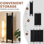 FDW 4 Panel Room Divider, 6FT Folding Privacy Screen Freestanding Partition Wall, Portable Room Separator for Dorm Bedroom Office Studio, Durable Metal Frame & Breathable Fabric, Dark Black