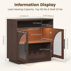 Sideboard Buffet Cabinet with Storage, 31.5" Coffee Bar Cabinet with LED Lights & Removable Wine Rack, Small Accent Cabinet with Arched Glass Doors for Kitchen/Living Room/Entryway/Dining Room, Brown