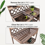 Potting Bench Potting Table Potting Benches for Outside 44 Inch Fir Wood Garden Potting Station Garden Table PVC Layer Storage Shelf Sink Drawer Hooks
