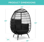 Best Choice Products Wicker Egg Chair, Oversized Indoor Outdoor Lounger for Patio, Backyard, Living Room w/ 4 Cushions, Steel Frame, 440lb Capacity - Black/Black