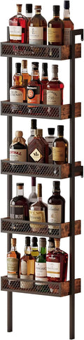Unionly 5-Tier Liquor Stand for Home Bar，Freestanding Wine Racks for Wall,Wines Bottle Holder Display Shelf with Fences,Liquor Storage for Kitchen, Dining Room, Bar (Rustic Brown)