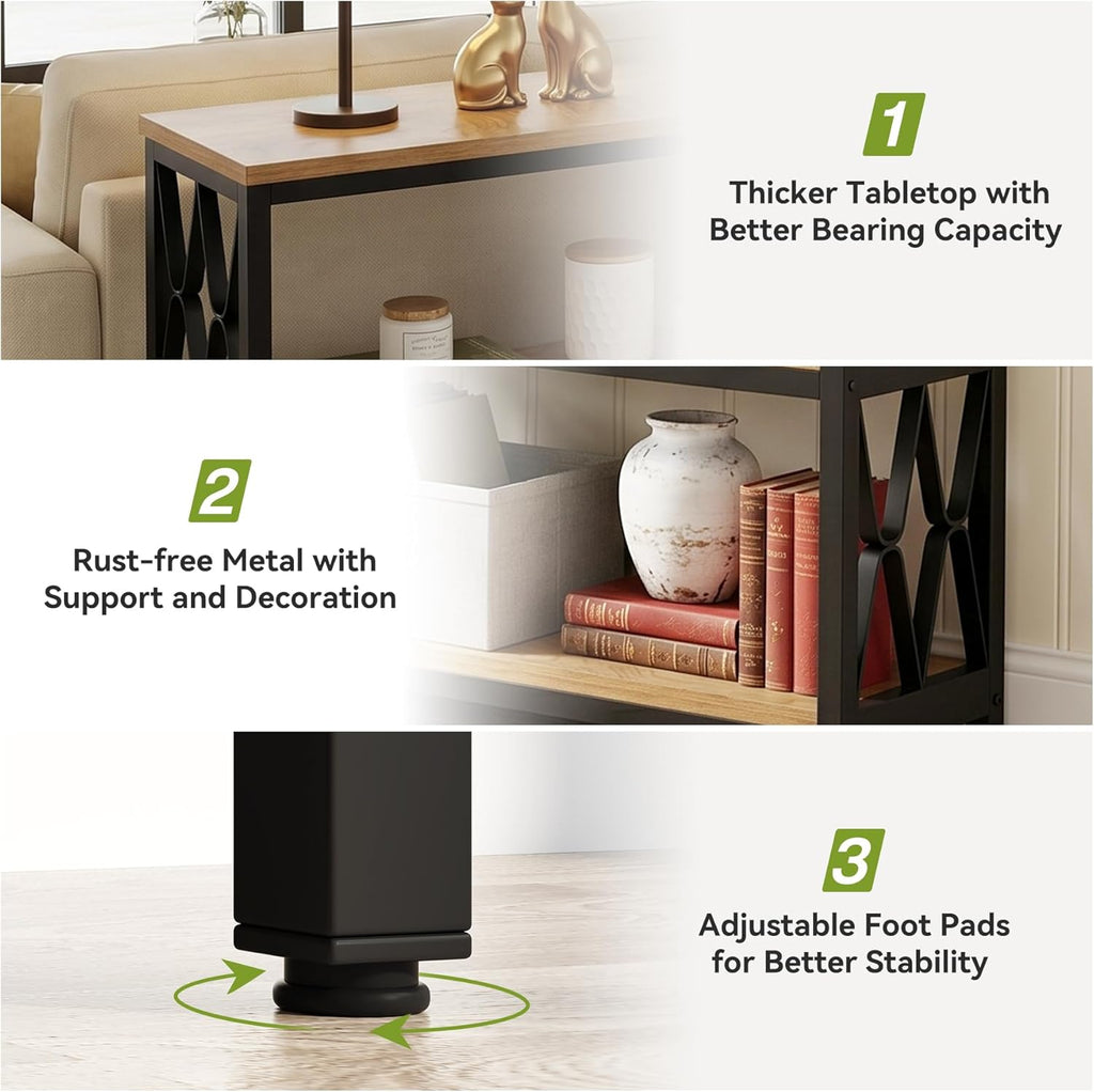 LITTLE TREE Console Table with Storage Shelves, 70.9" Industrial 3-Tier Sofa Table for Living Room, Long Foyer Table Entryway Table for Hallway, Front Door, Entrance, Natural Light Oak & Black