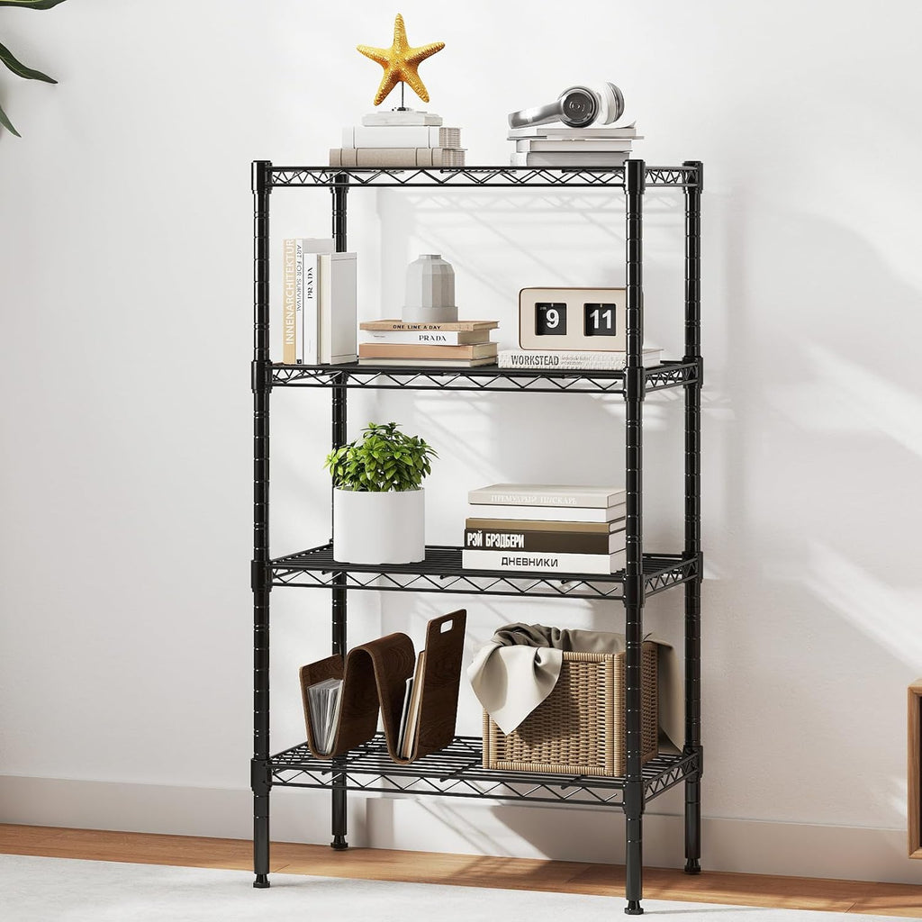 DUMOS 4-Tier Metal Wire Storage Shelves, Adjustable Standing Storage Rack Shelf, Heavy Duty Steel Shelving Unit Organizers for Kitchen Bathroom Pantry Garage, 23.3" Wx13.4 Dx47 H, Black