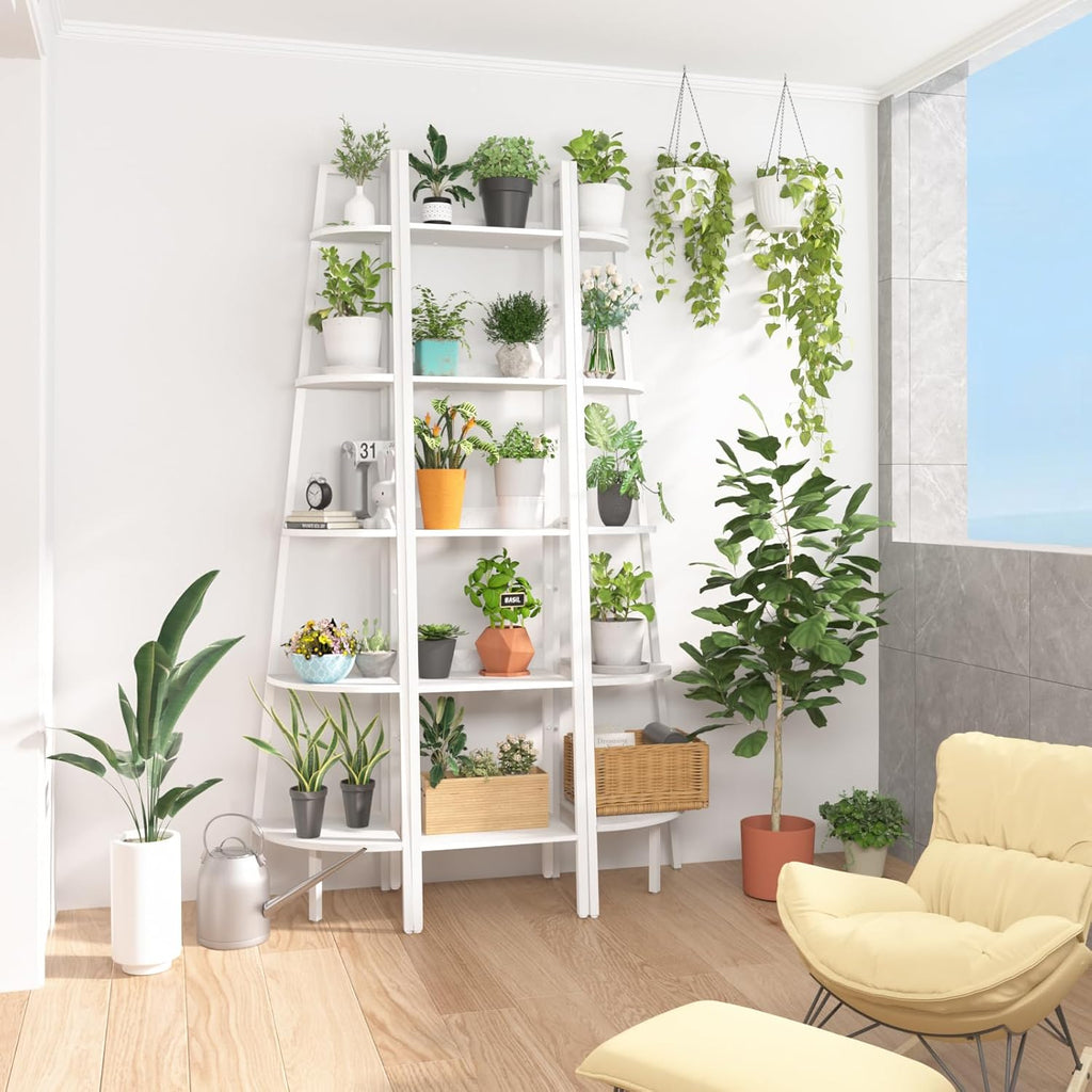 Yoobure Ladder Shelf, 5 Tier Tall Ladder Bookshelf Corner Shelf, Industrial Book Shelf Ladder Bookcase Narrow, Standing Storage Shelves Display Shelf for Bedroom Living Room Office Kitchen Bathroom