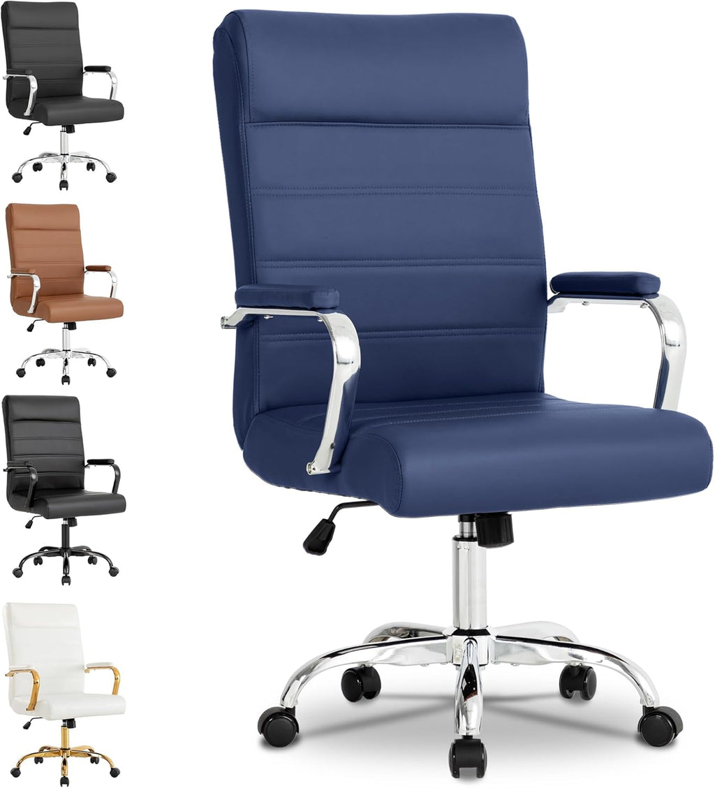 Modern Office Desk Chair, Conference Room Chairs, High Back Ergonomic Home ofiice Chair, Adjustable Height Swivel Executive Computer Chair with Armrest and Padded Seat (Blue)
