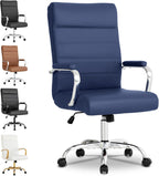 Modern Office Desk Chair, Conference Room Chairs, High Back Ergonomic Home ofiice Chair, Adjustable Height Swivel Executive Computer Chair with Armrest and Padded Seat (Blue)