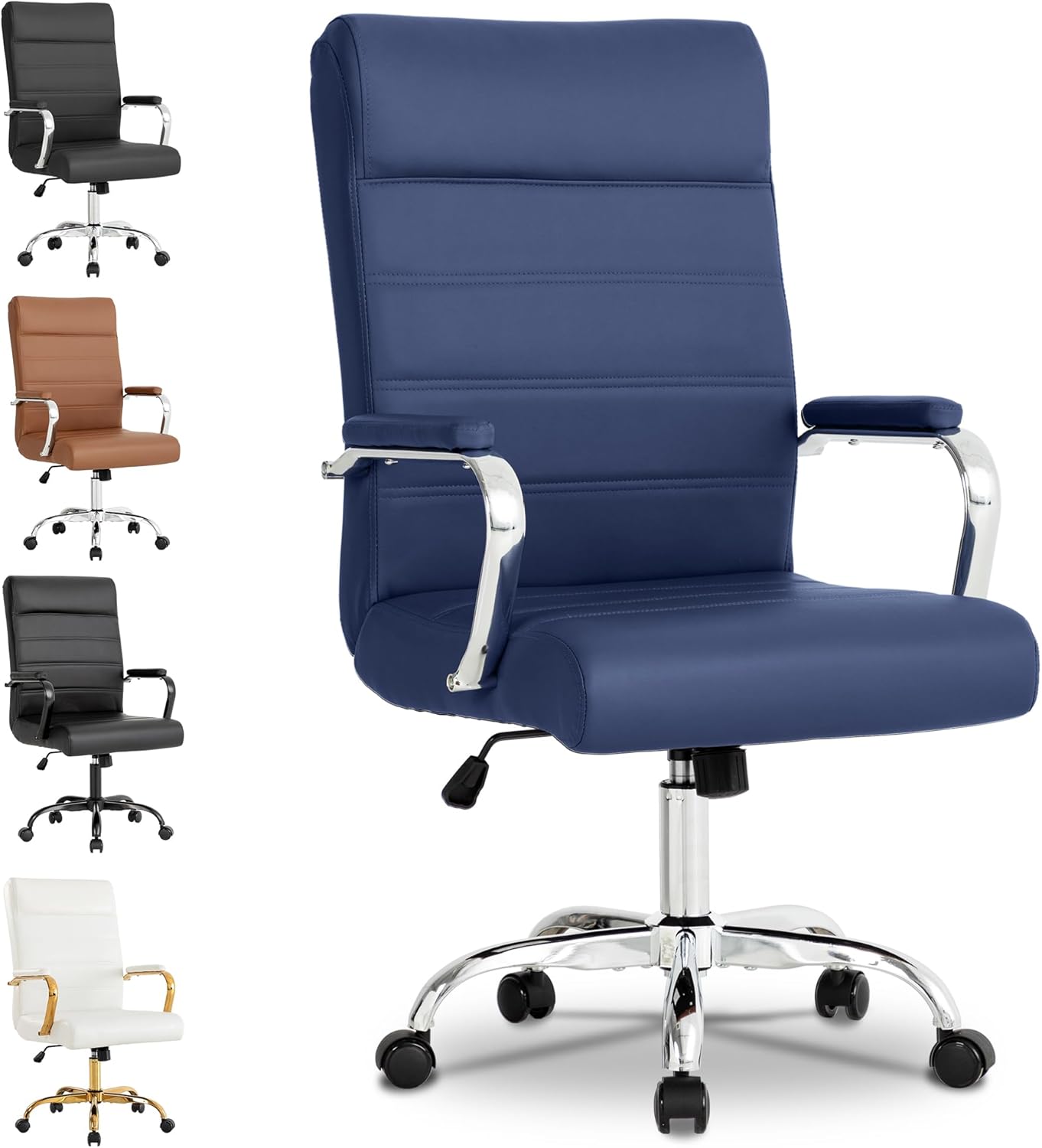 Modern Office Desk Chair, Conference Room Chairs, High Back Ergonomic Home ofiice Chair, Adjustable Height Swivel Executive Computer Chair with Armrest and Padded Seat (Blue)