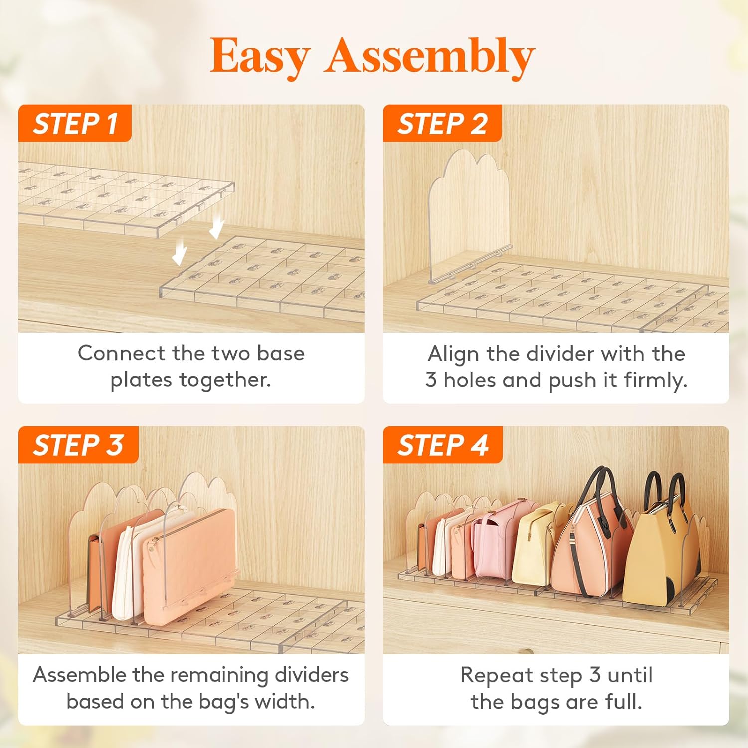 Lifewit Purse Organizer for Closet, Clear Handbags Storage Organizer, Adjustable Clutch Purse Storage Organizer Holder for Closet, 2 Pack Bookshelf Dividers for Sweater in Bedroom 35 x 24 cm/14 × 9.5"