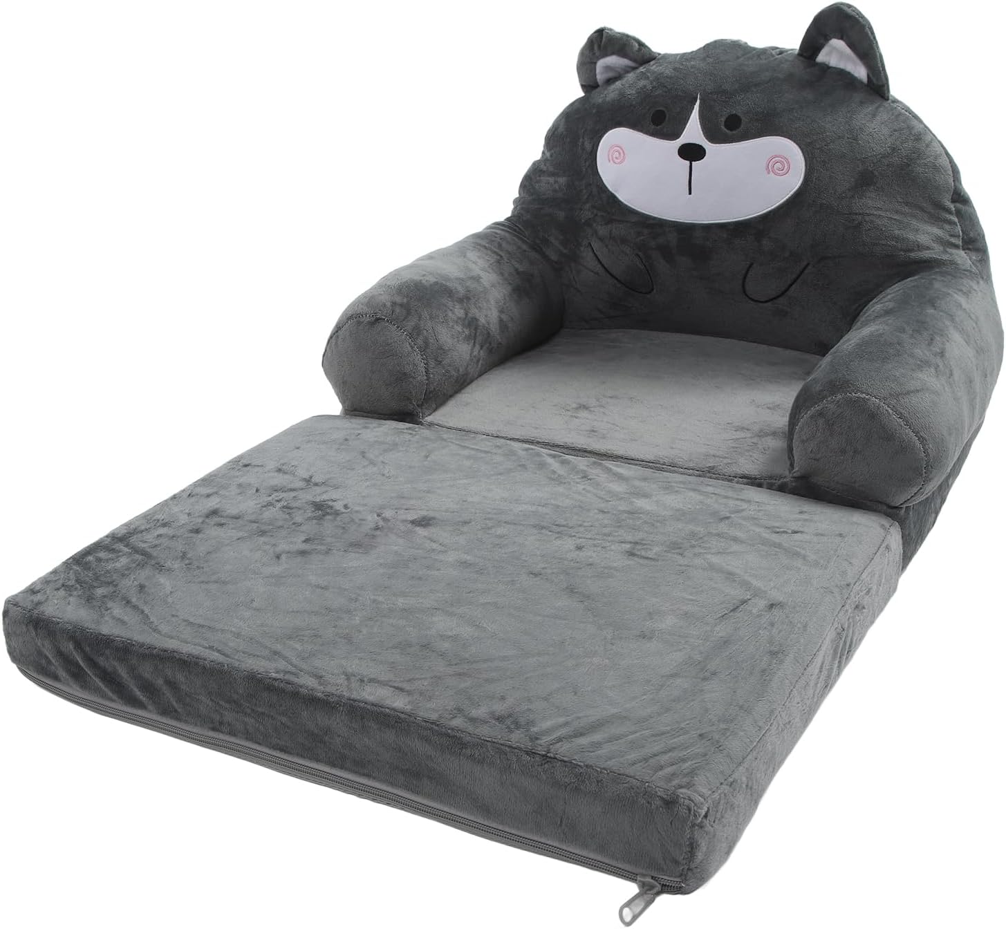 2 in 1 Fold Out Kids Couch, Foldable Toddler Chair and Infant Seat, Soft Cloth Sofa with Sponge Fill, Cartoon Animal Design for Nursery, Home & Travel (Folding in Half)