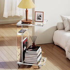 Acrylic Side Table with Storage and Lockable Wheels,C Shaped End Table,Small Coffee Table for Couch, Living Room, Bedroom,Clear