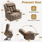 Oversized Power Lift Recliner Chair for Elderly, Big and Tall with Massage and Heating, Breathable Faux Leather with Metal Cup Holders, USB A&C Ports, Light Brown