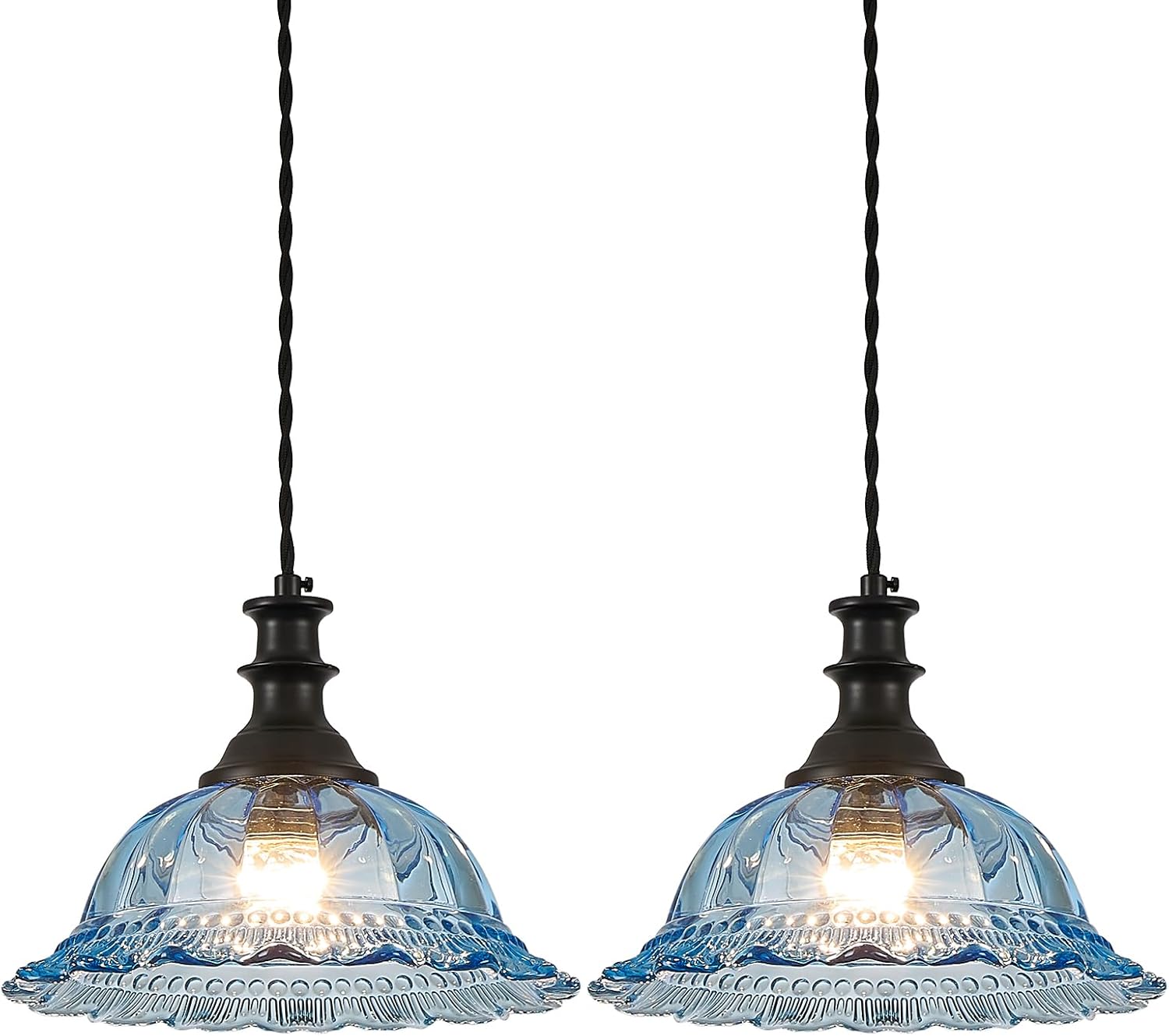 HDDFL Glass Pendant Lights Modern Pendant Lighting Fixtures Hanging Lamp for Kitchen Island Bedroom Dining Room Coffee Shop Hallway Blue and Black 2 Pack