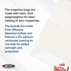 BCW Magazine Bags and Backing Boards Combo - 100 ct | Acid-Free Polypropylene Bags for Current Magazines | 24pt Solid Bleached Sulfate Boards | Archival-Quality Protection for Collectible Magazines