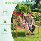 2-Person Acacia Wood Garden Chair Armrests Backrest 44in Seat Width 800lb Capacity for Patio